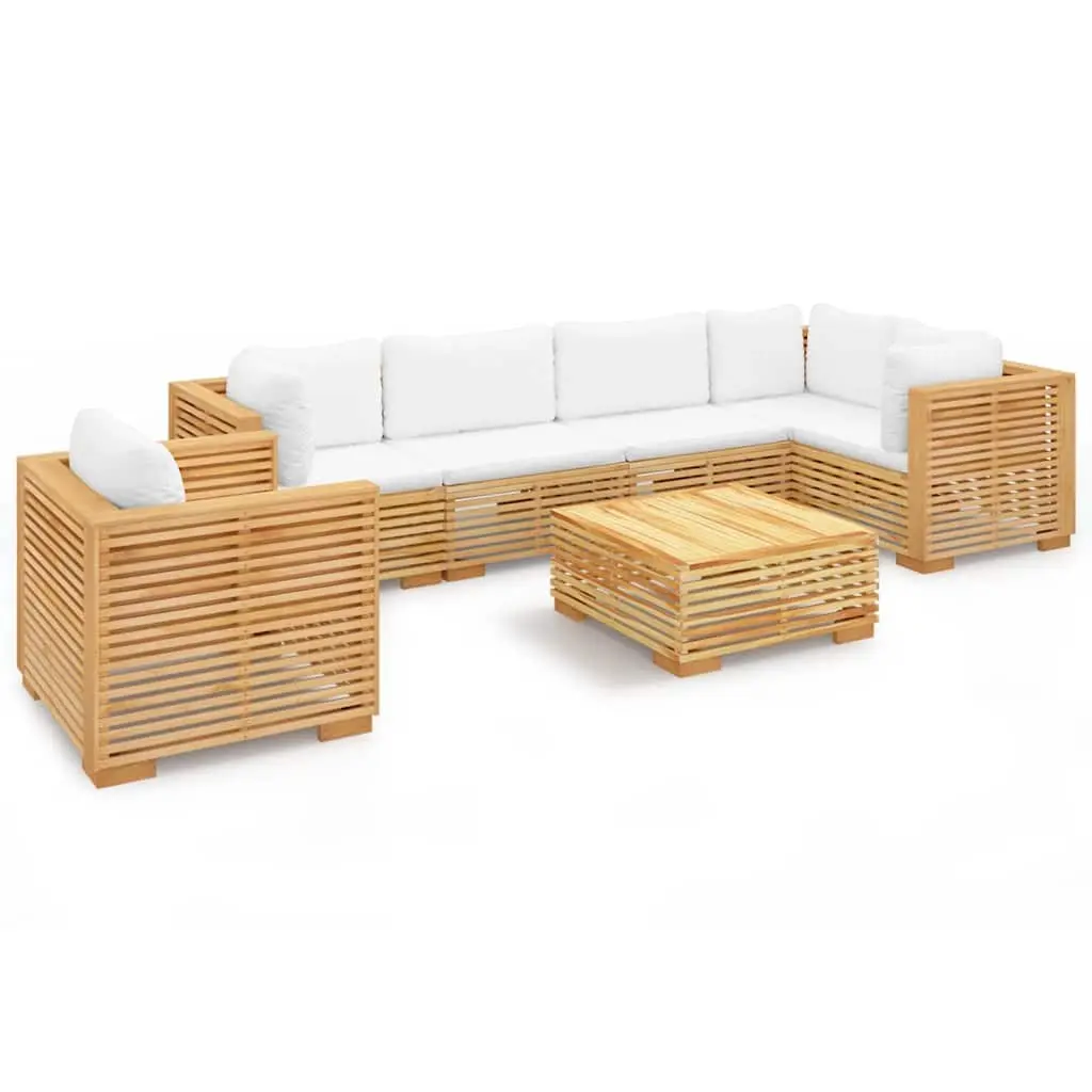 7 Piece Garden Lounge Set Outdoor Furniture Cushions Solid Teak Wood Brown