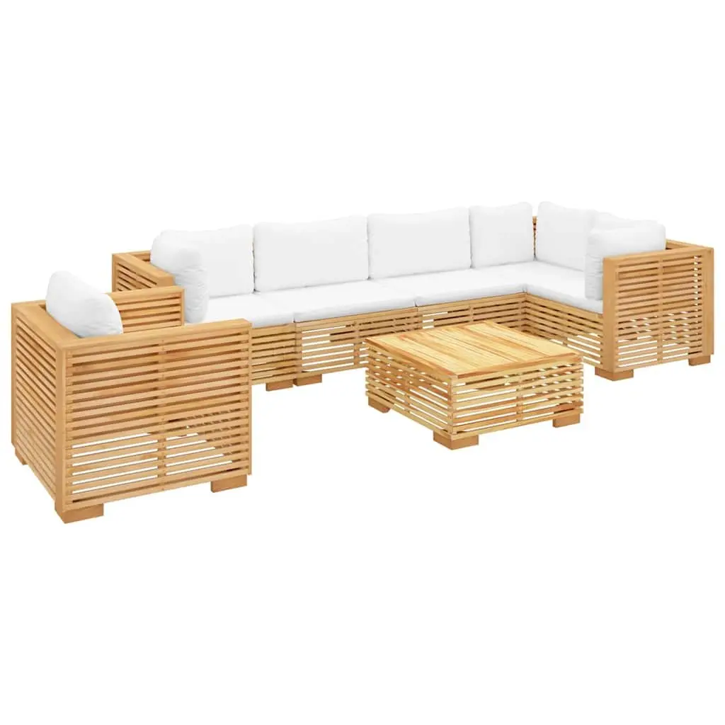 7 Piece Garden Lounge Set Outdoor Furniture Cushions Solid Teak Wood Brown
