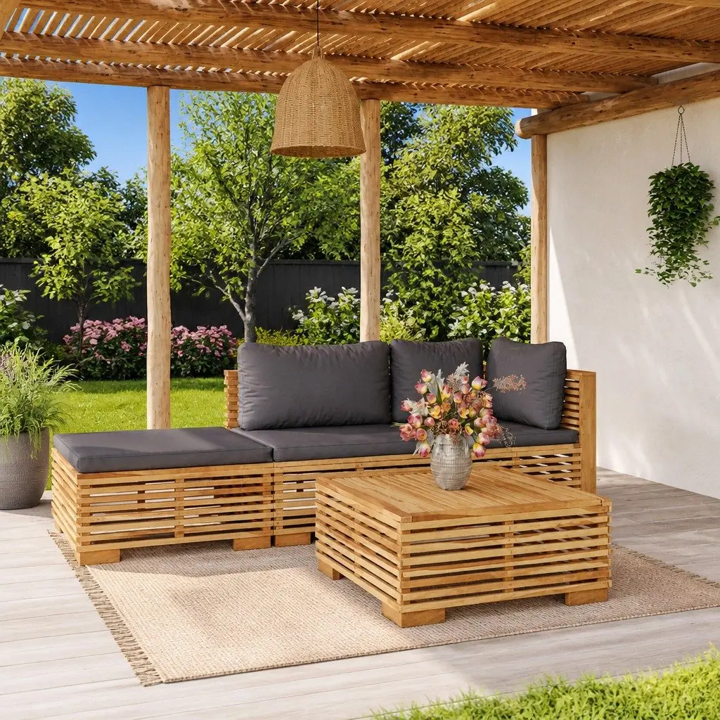 Garden Lounge Set Outdoor Furniture 4 Piece Solid Wood Brown