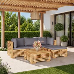 Reliable 5-Piece Garden Lounge Set with Quality Teak Wood