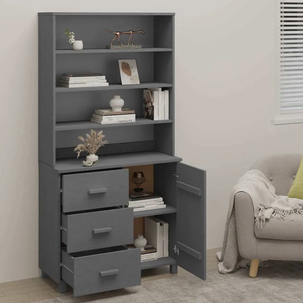 Grey Wooden Highboard Storage Cabinet with Doors Drawers and Shelves
