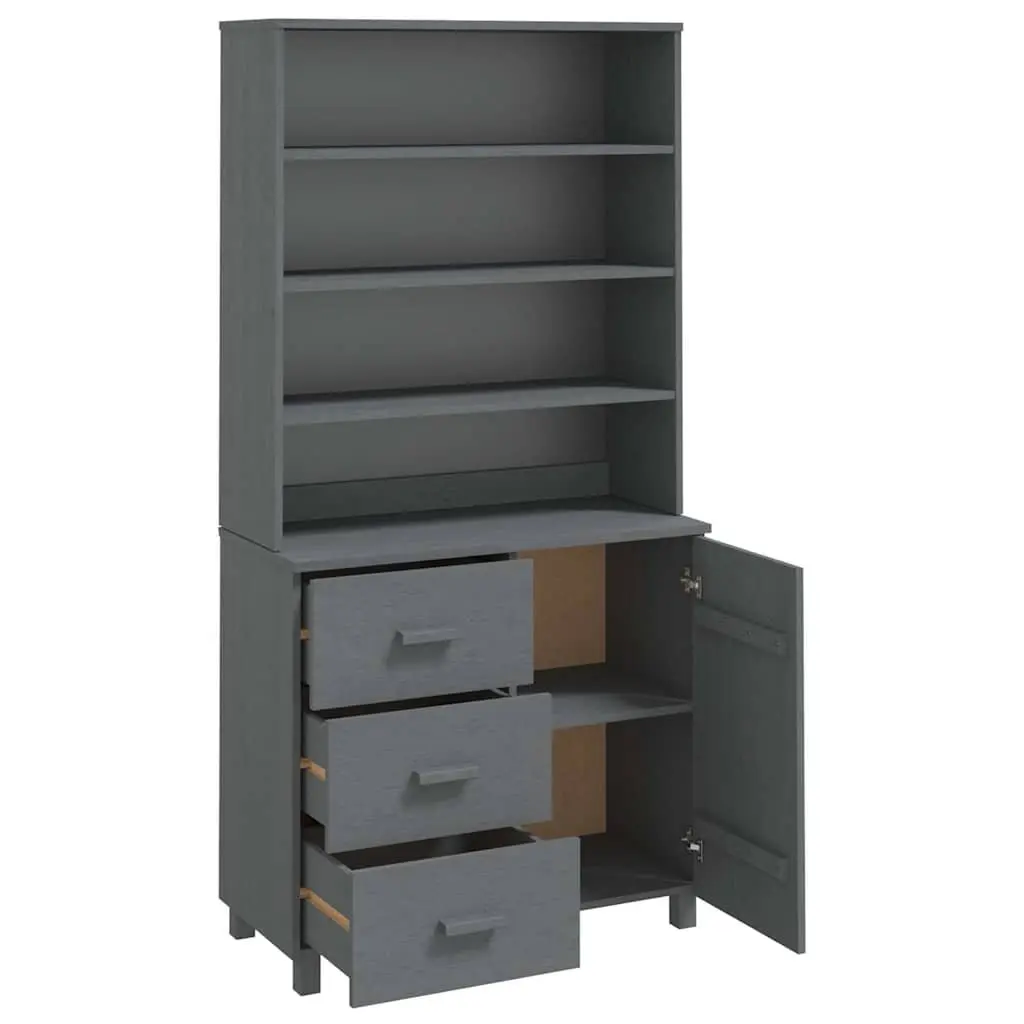 Grey Wooden Highboard Storage Cabinet with Doors Drawers and Shelves