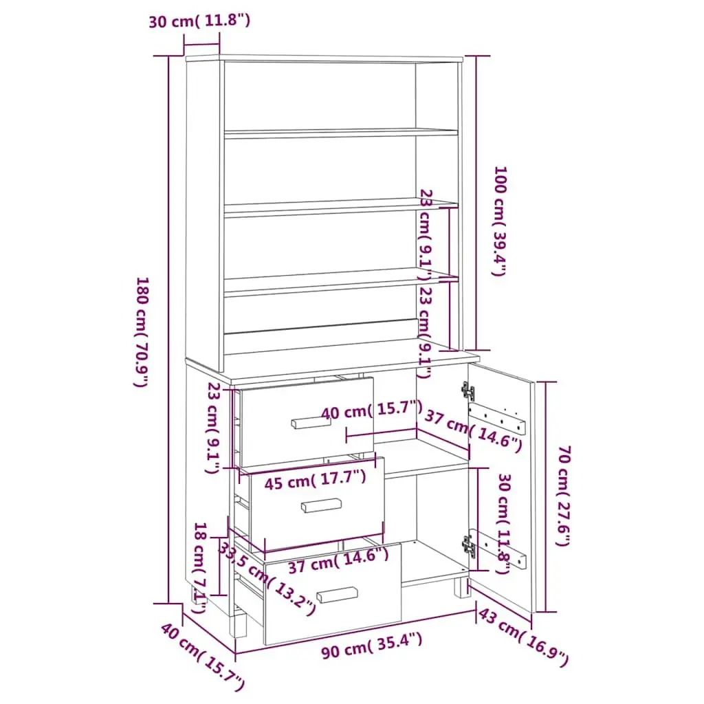 Grey Wooden Highboard Storage Cabinet with Doors Drawers and Shelves