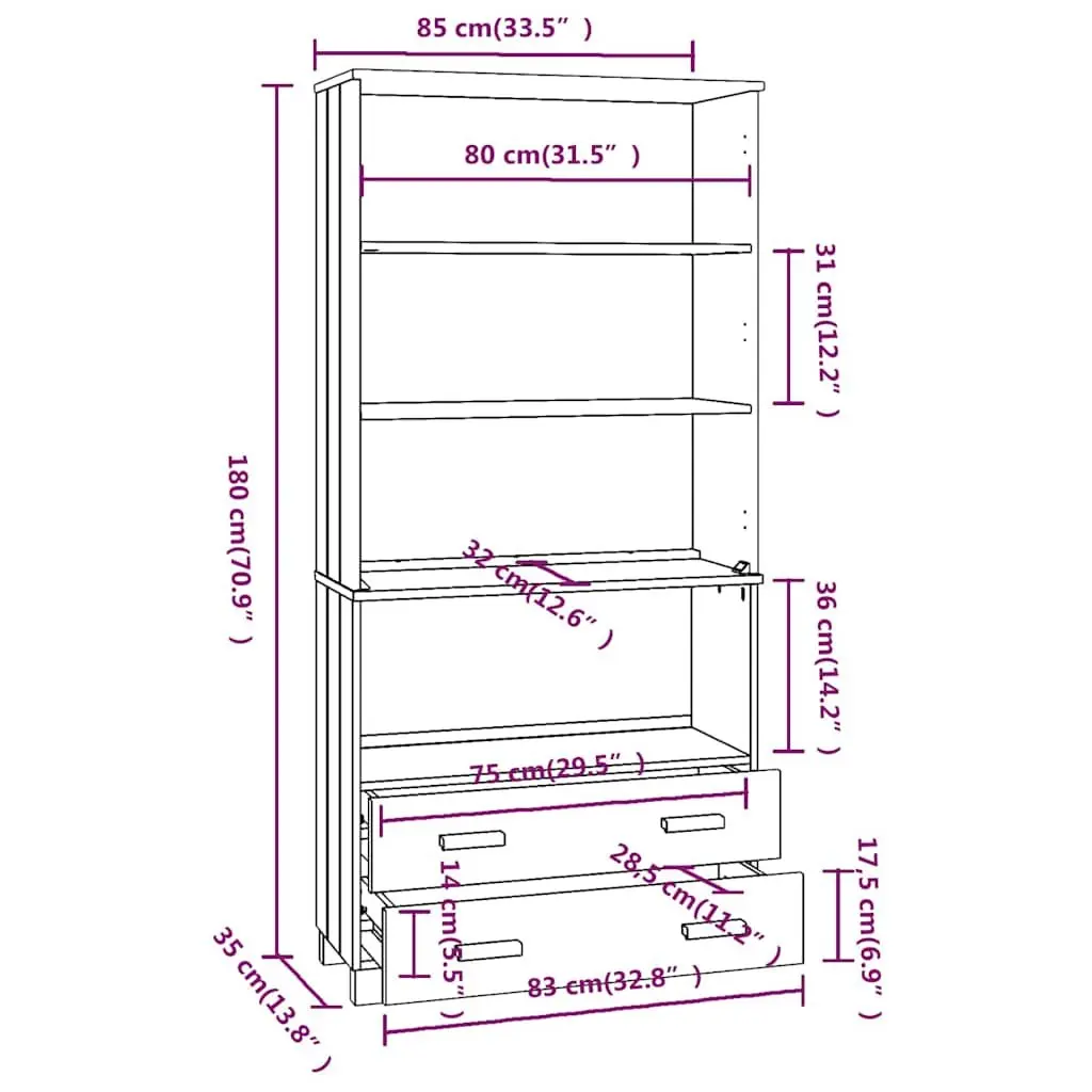 Solid Pine Highboard with Ample Storage Space