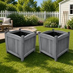 Value Pack of 2 Grey Wooden Raised Garden Beds