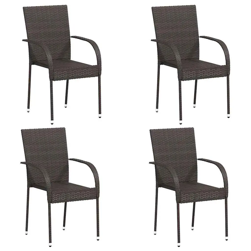 Stackable Outdoor Chairs 4 pcs PE Rattan Garden Patio Dining Seating Brown