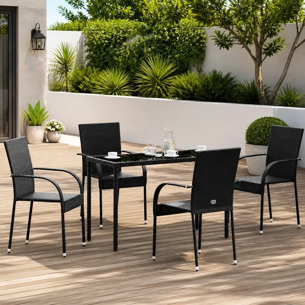 Stackable Outdoor Dining Chairs Garden Patio Seating Set 4 Piece Black Rattan