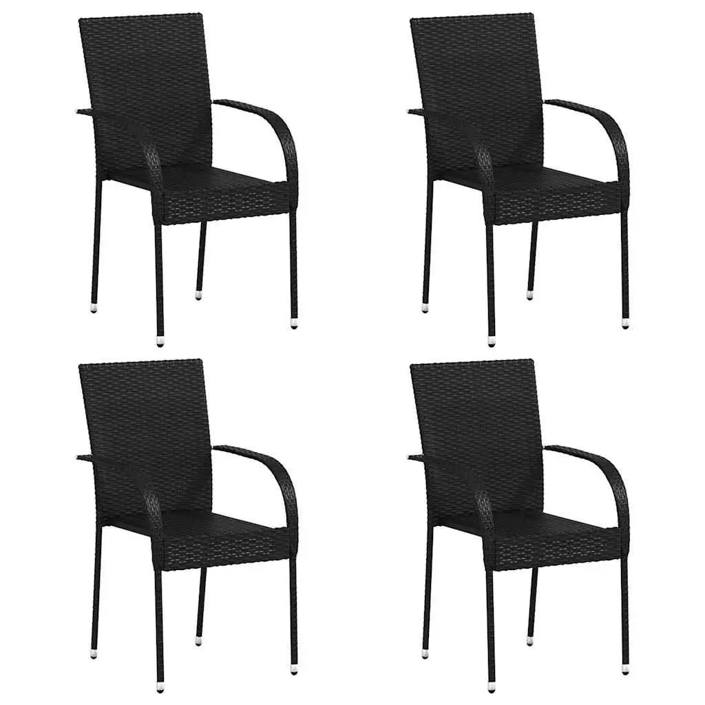 Stackable Outdoor Dining Chairs Garden Patio Seating Set 4 Piece Black Rattan