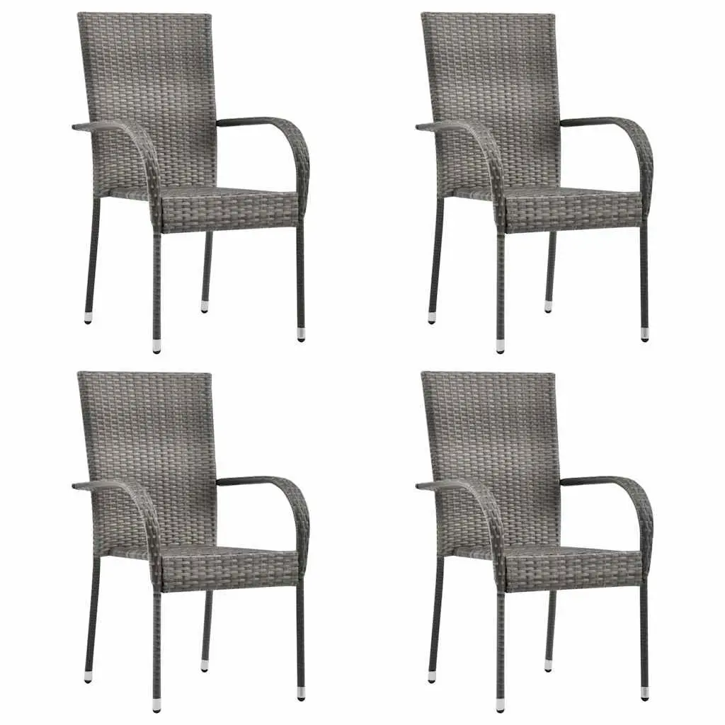 Stackable Outdoor Chairs 4 Pcs Garden Patio Seating Set Grey Rattan Style