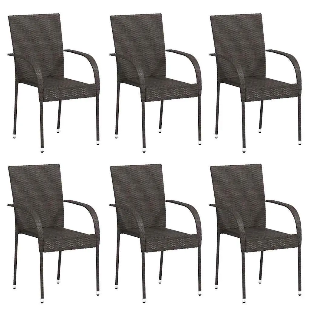 Stackable Outdoor Dining Chairs 6 pcs Garden Patio Rattan Brown PE Weather
