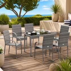Outdoor Stackable Dining Chairs 6 Piece Set Grey Rattan Garden Patio Seating