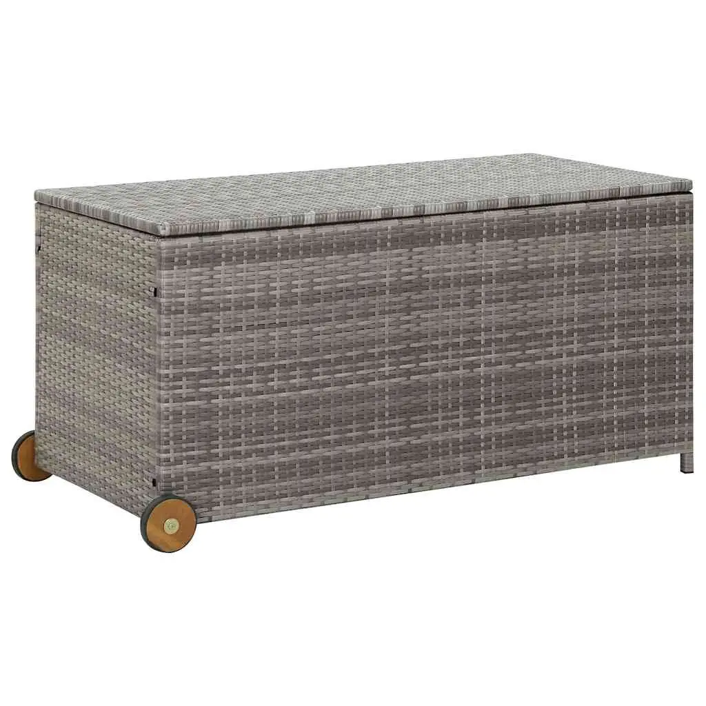 Outdoor Storage Box Grey Poly Rattan Garden Deck Patio Furniture with Wheels