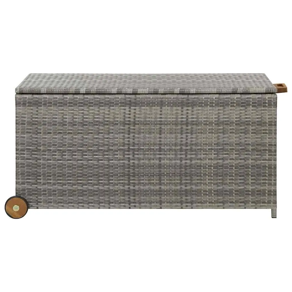 Outdoor Storage Box Grey Poly Rattan Garden Deck Patio Furniture with Wheels