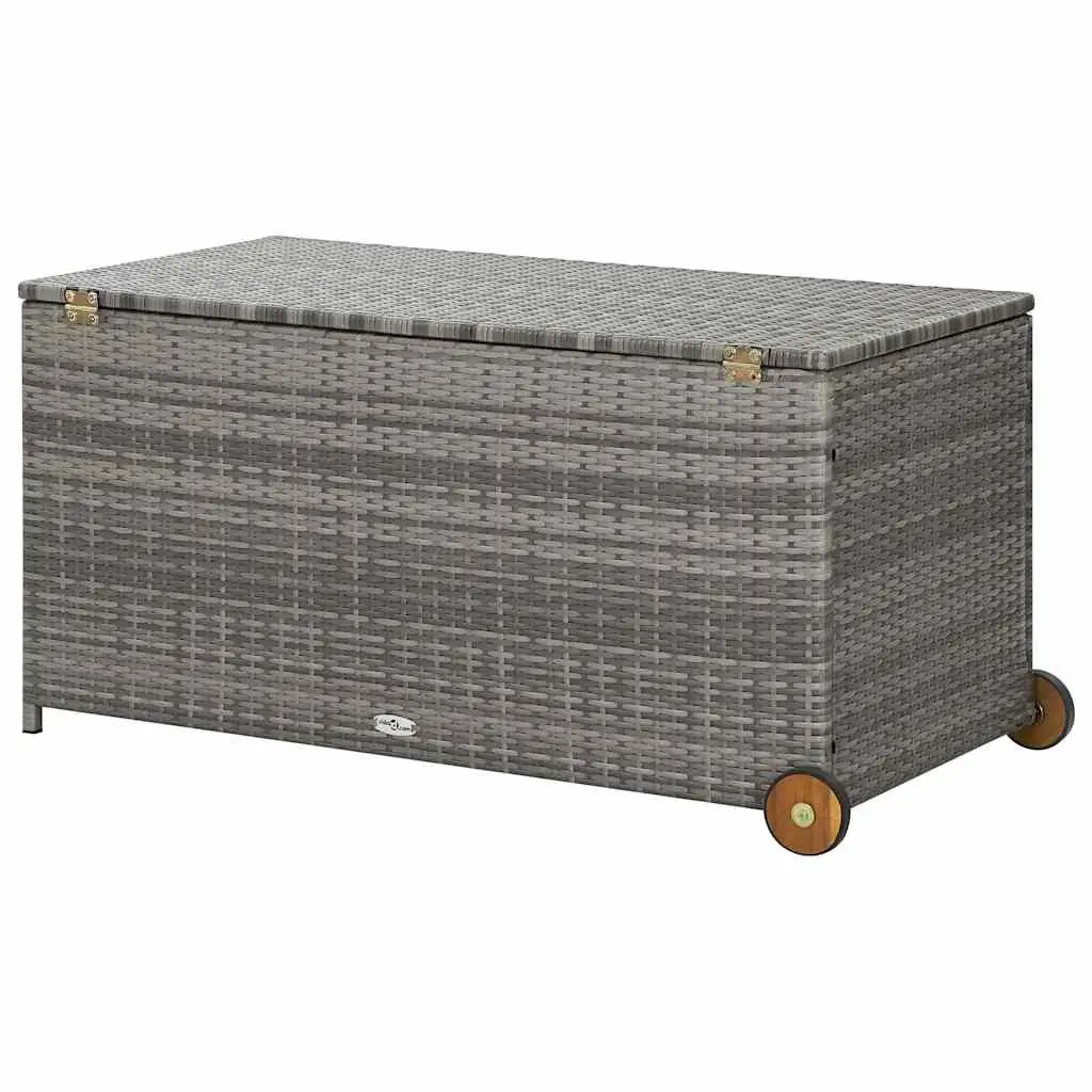 Outdoor Storage Box Grey Poly Rattan Garden Deck Patio Furniture with Wheels