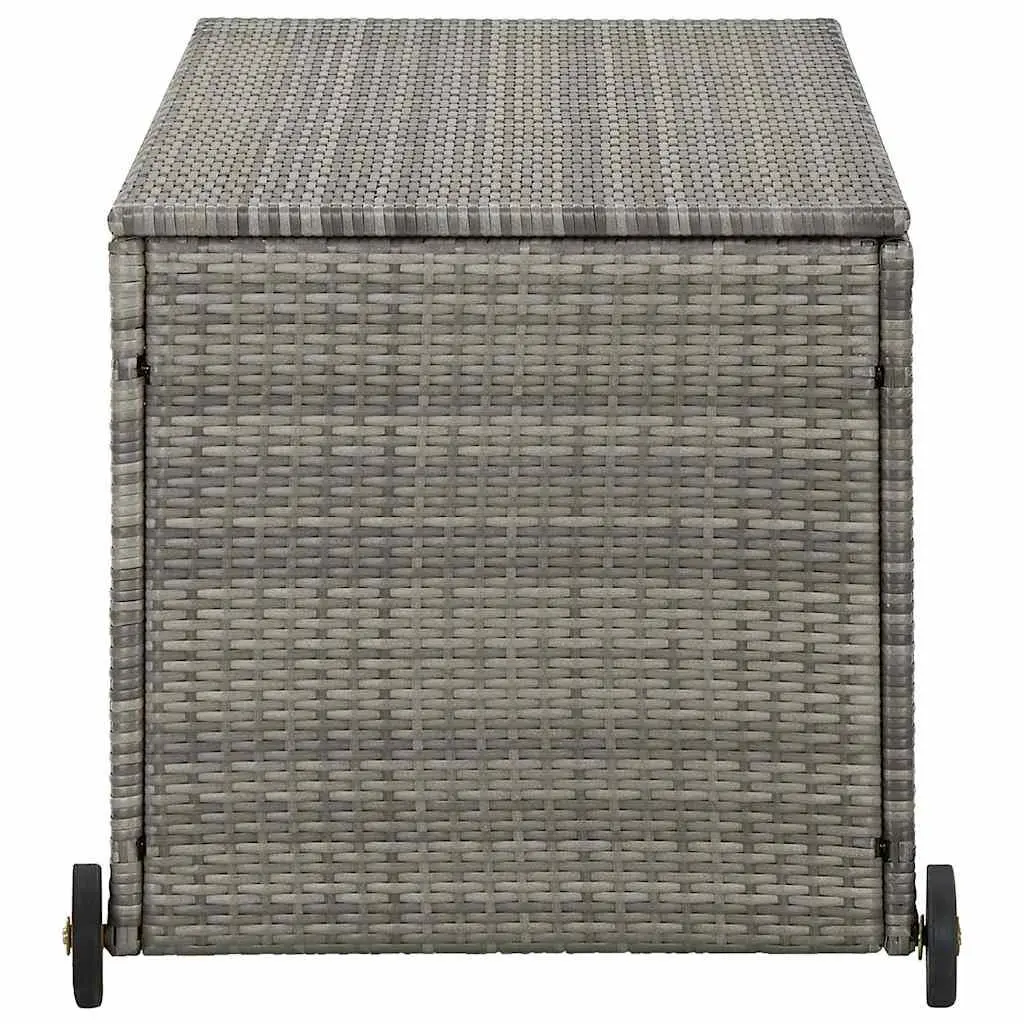 Outdoor Storage Box Grey Poly Rattan Garden Deck Patio Furniture with Wheels