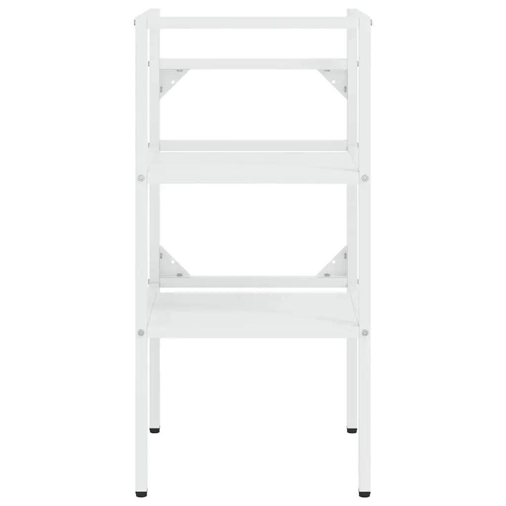 Bathroom Washbasin Vanity Unit White Iron Frame Built-in Ceramic Basin Storage