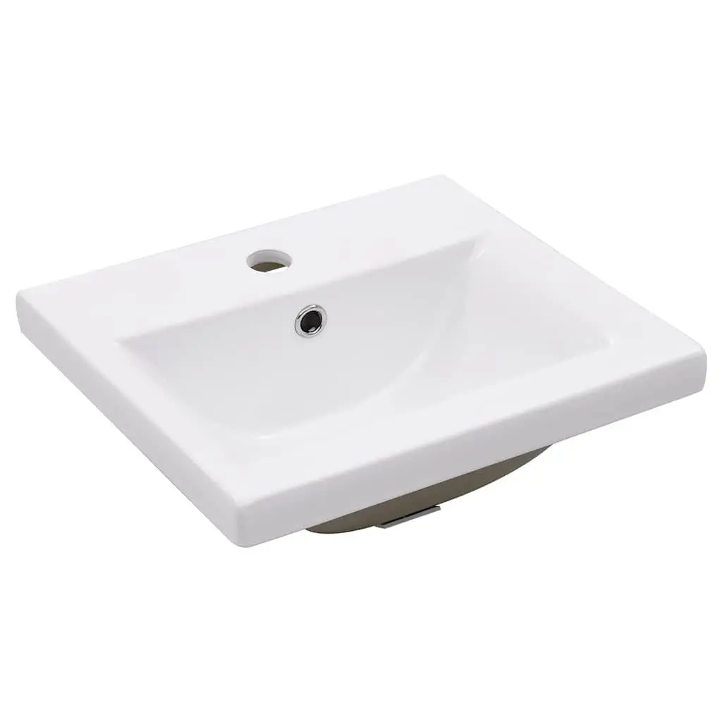 Bathroom Washbasin Vanity Unit White Iron Frame Built-in Ceramic Basin Storage