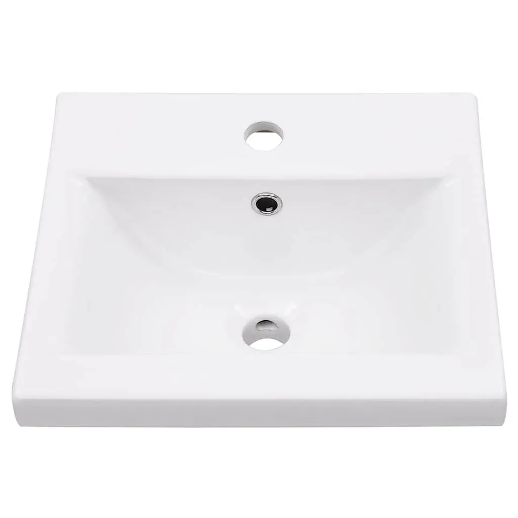 Bathroom Washbasin Vanity Unit White Iron Frame Built-in Ceramic Basin Storage
