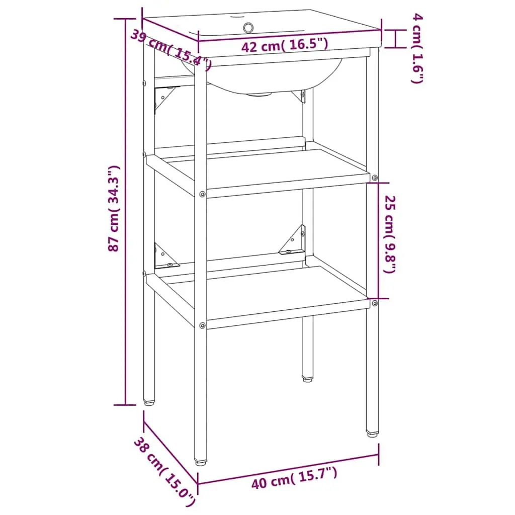 Bathroom Washbasin Vanity Unit White Iron Frame Built-in Ceramic Basin Storage