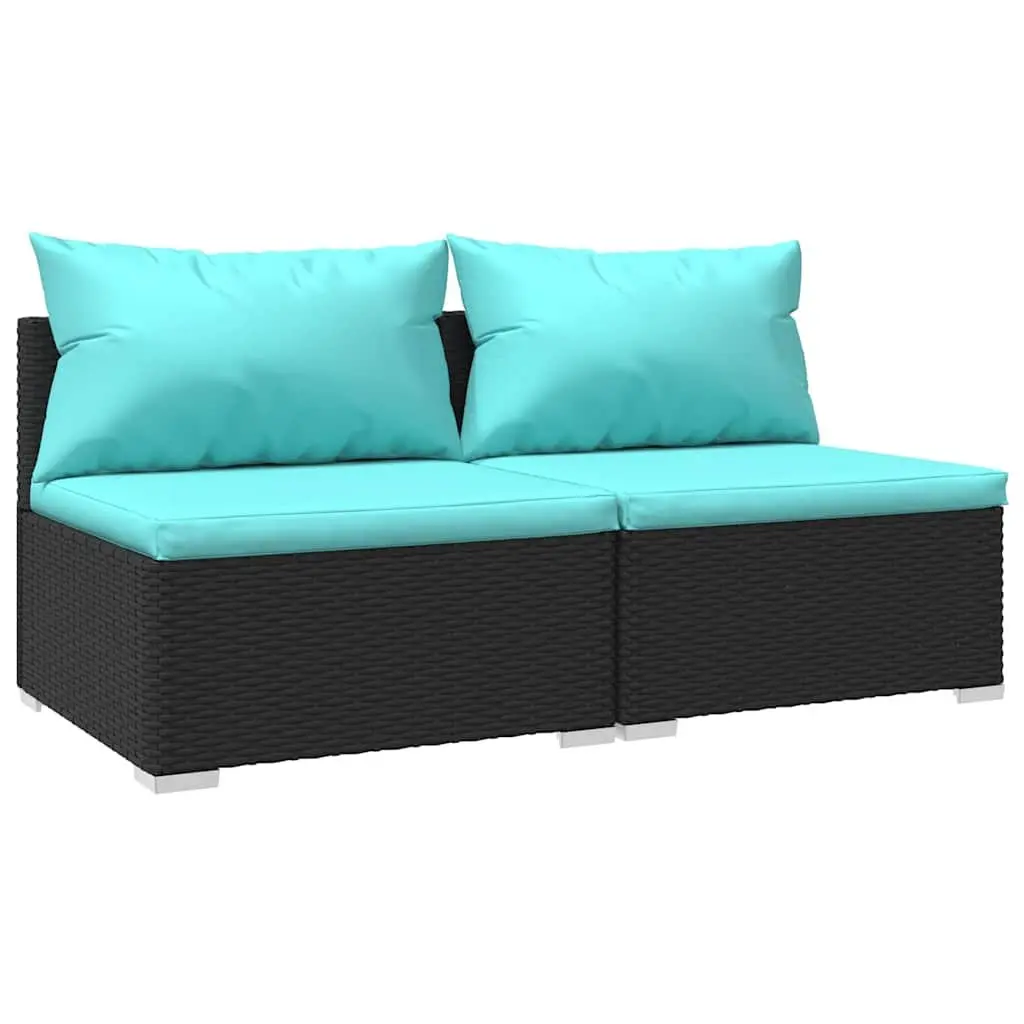 Poly Rattan Garden Lounge Set 2 Piece Modular Outdoor Furniture Black Cushions