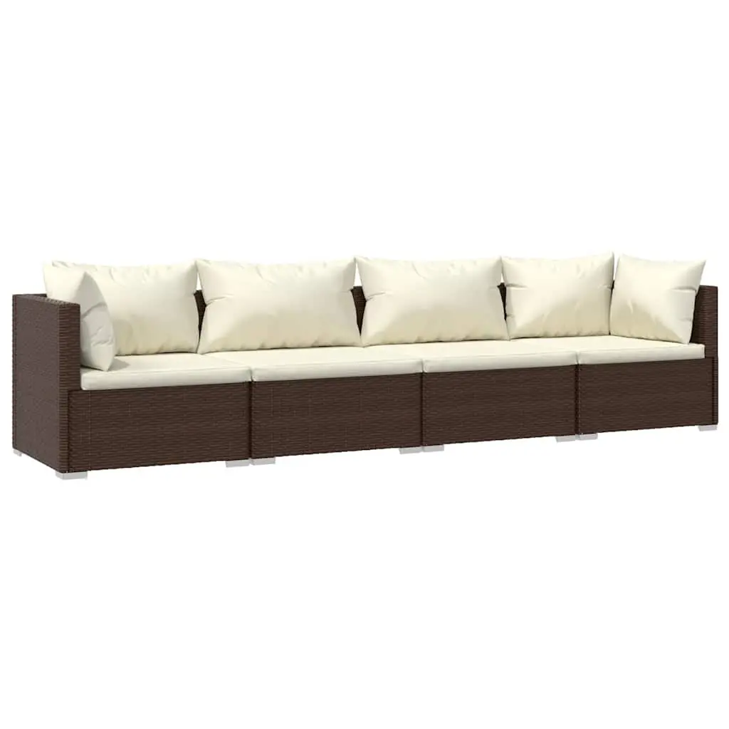 Garden Lounge Set Outdoor Patio Furniture 4 Piece Modular Poly Rattan Brown