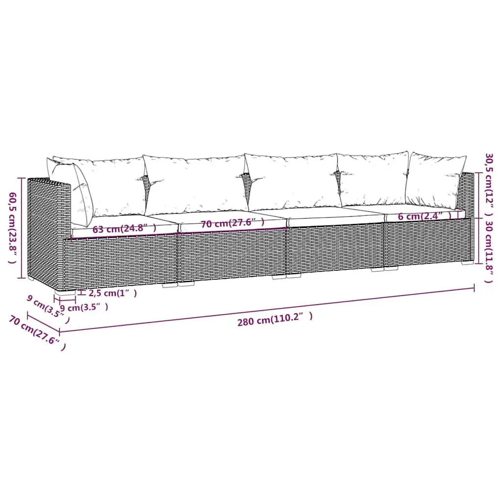 Modular Garden Lounge Set Outdoor Relaxation 4 Piece Grey Poly Rattan