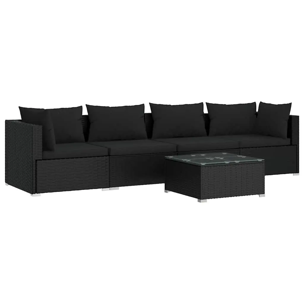 Modular Outdoor Rattan Lounge Set 5 Piece Black Patio Furniture with Cushions