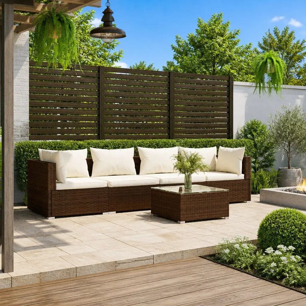 Brown 5-Piece Garden Lounge Set with Cushions