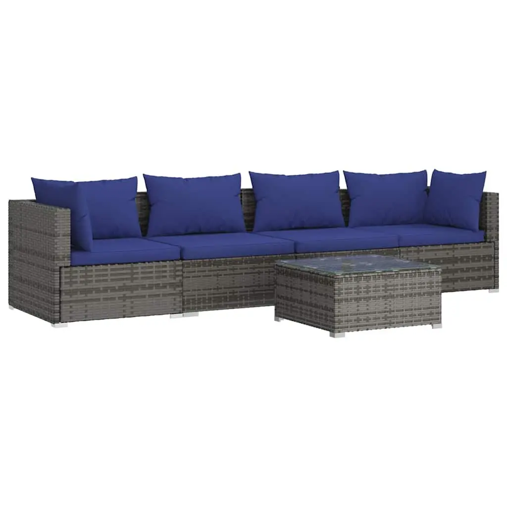 Garden Lounge Set 5 Pieces Outdoor Patio Furniture Grey Poly Rattan