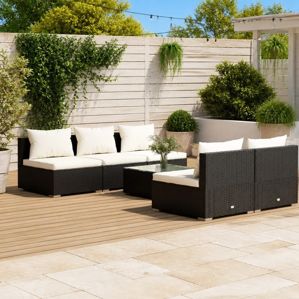 6 Piece Poly Rattan Garden Lounge Set Outdoor Patio Furniture Modular Black