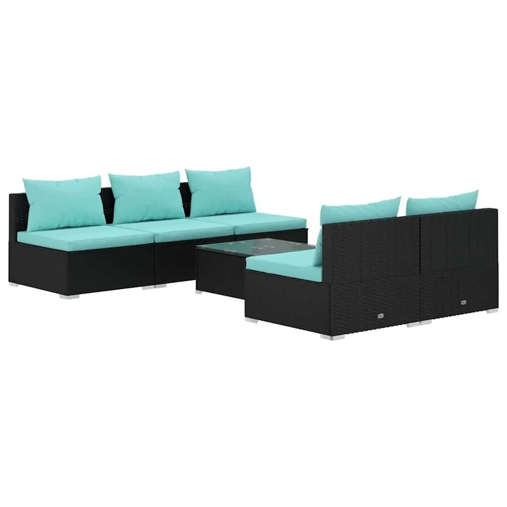 Garden Lounge Set Modular Outdoor Patio Furniture 6 Piece Black Poly Rattan
