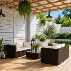 Comfortable 5 Piece Poly Rattan Lounge Set with Removable Cushions