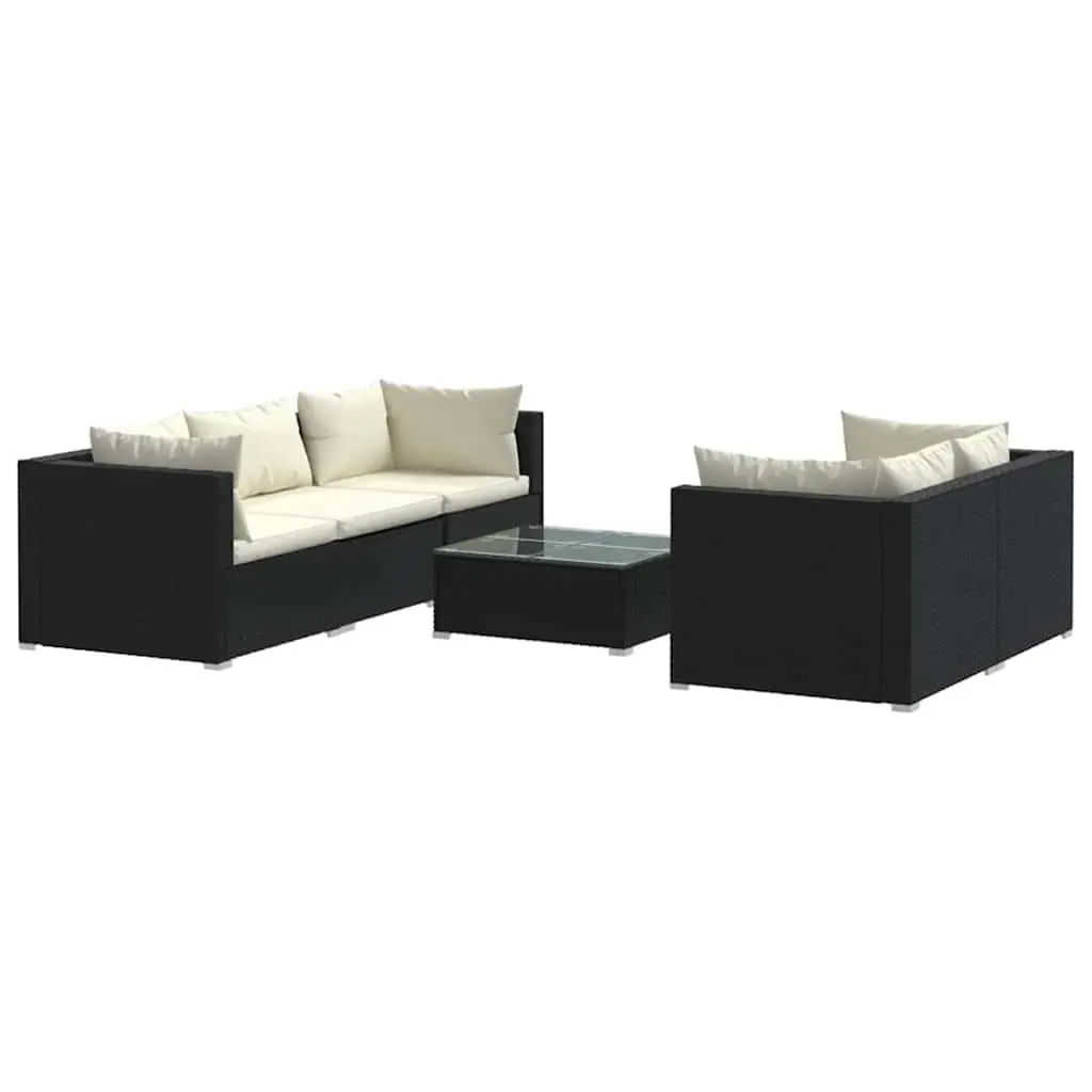 Modular Garden Lounge Set 6 Piece Outdoor Patio Furniture with Cushions Black