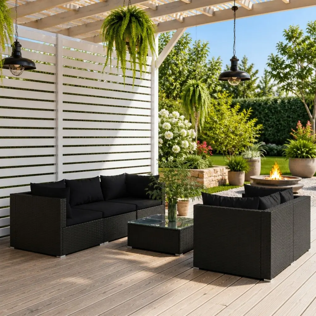 6 Piece Poly Rattan Garden Lounge Set with Cushions Outdoor Patio Furniture