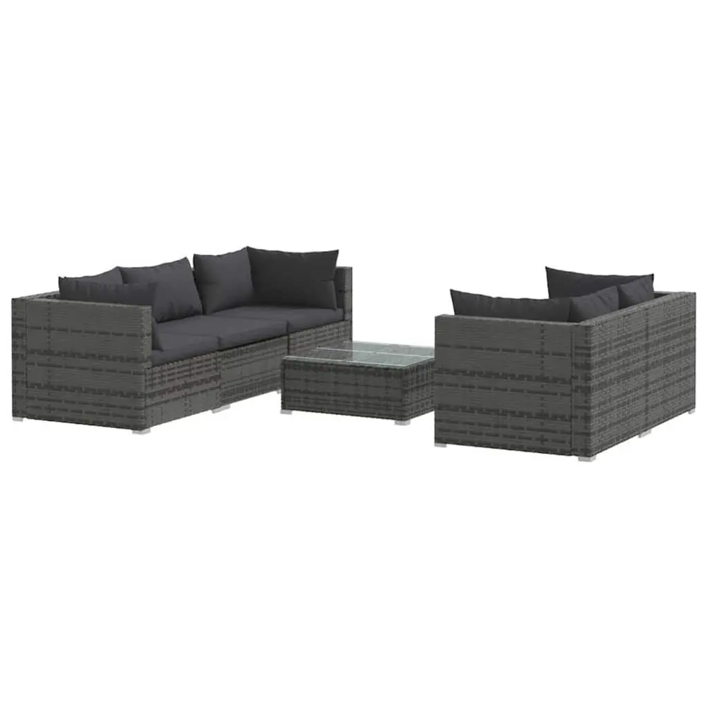 6 Piece Modular Garden Lounge Set Outdoor Furniture Poly Rattan with Cushions Grey