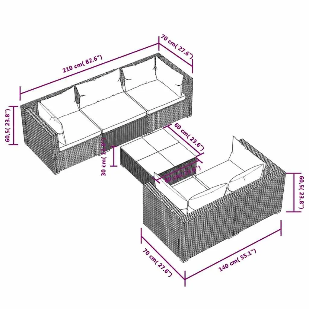Garden Lounge Set 6 Piece Outdoor Patio Furniture Modular Grey Poly Rattan