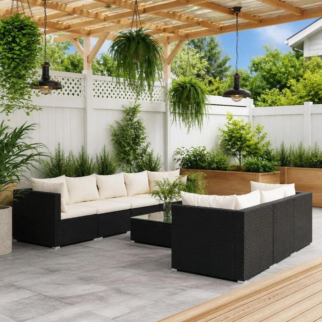 Modular Garden Lounge Set 8 Piece Outdoor Furniture Black Poly Rattan