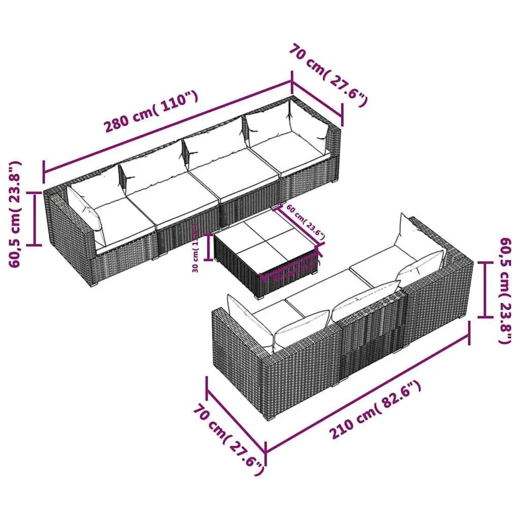 Modular Garden Lounge Set 8 Piece Outdoor Furniture Black Poly Rattan