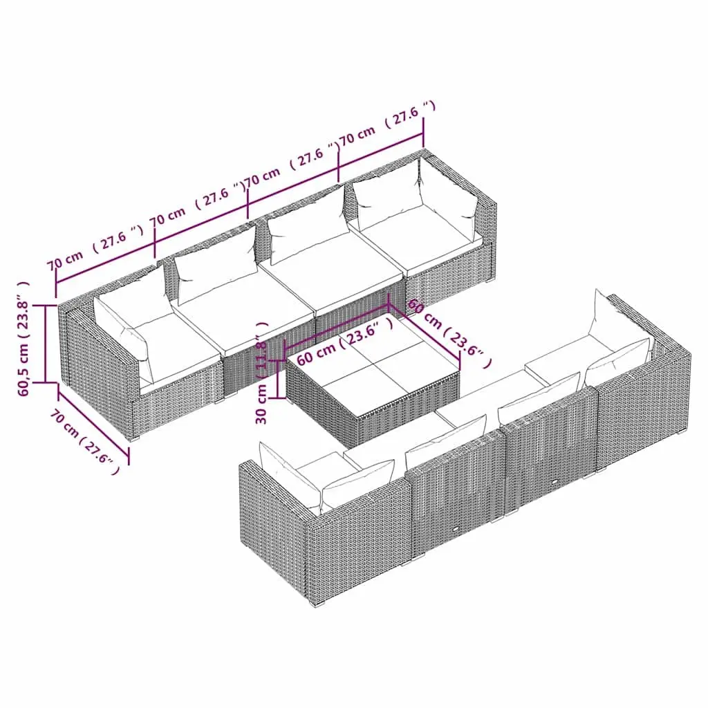 Modular Garden Lounge Set Brown Poly Rattan Outdoor Patio Furniture 9 Piece