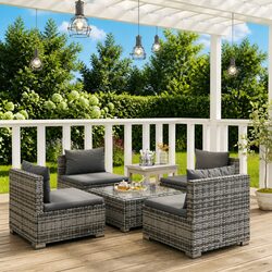 Comfortable 5-Piece Outdoor Lounge Set with Grey Cushions