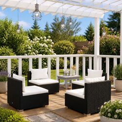 Comfortable Black Modular Garden Lounge Set with Cushions