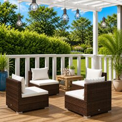 Reliable 4 Piece Poly Rattan Lounge Set for Comfort