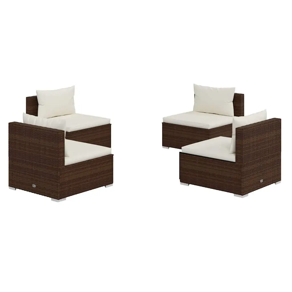 4 Piece Garden Lounge Set Brown Poly Rattan Outdoor Furniture with Cushions