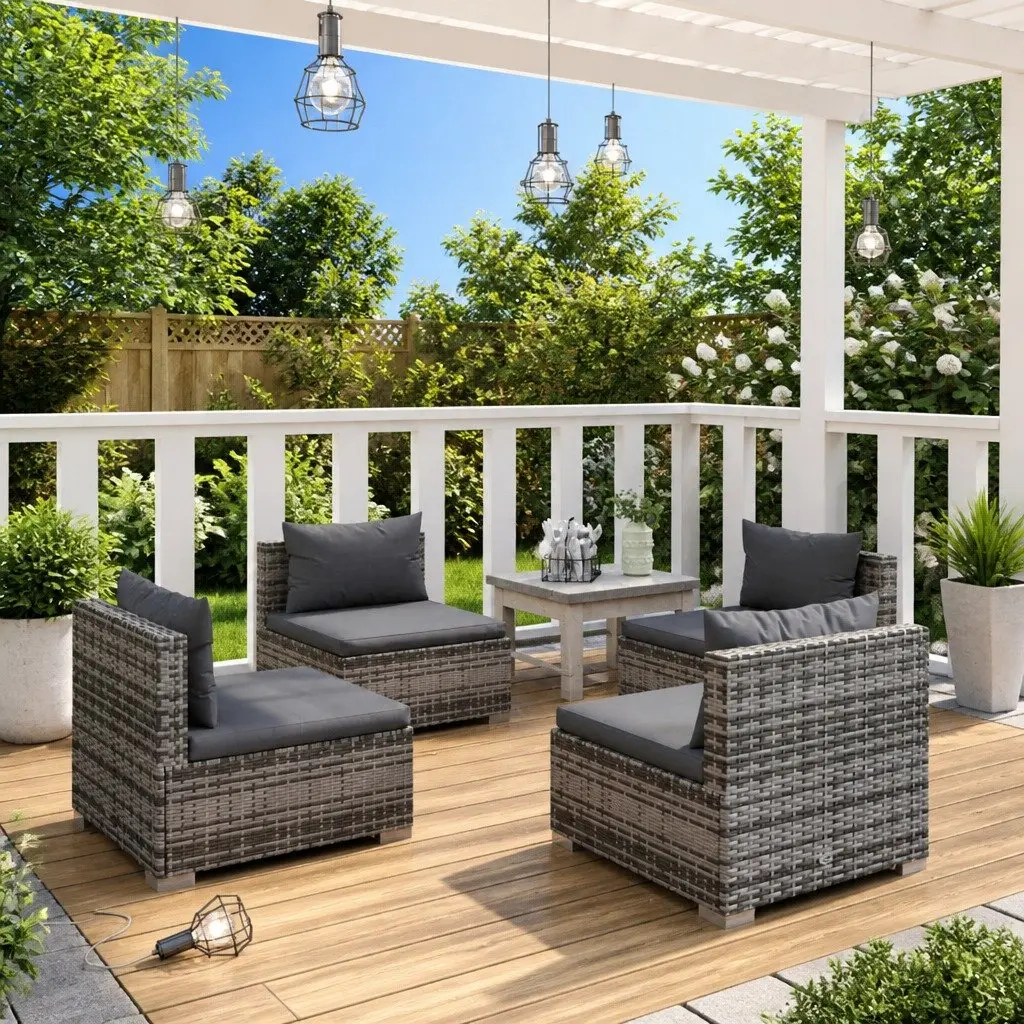 4 Piece Garden Lounge Set Modular Outdoor Patio Furniture Grey with Cushions