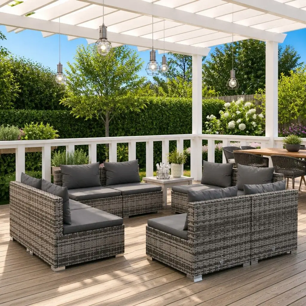 Garden Lounge Set Modular Outdoor Furniture 8 Piece Grey Rattan