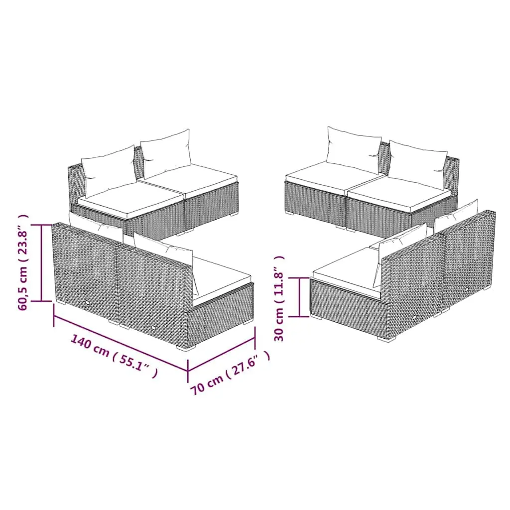 Garden Lounge Set Modular Outdoor Furniture 8 Piece Grey Rattan