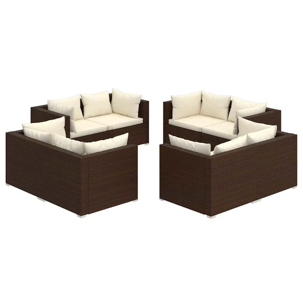 Garden Lounge Set 8 Piece Outdoor Furniture Modular Patio Brown Poly Rattan