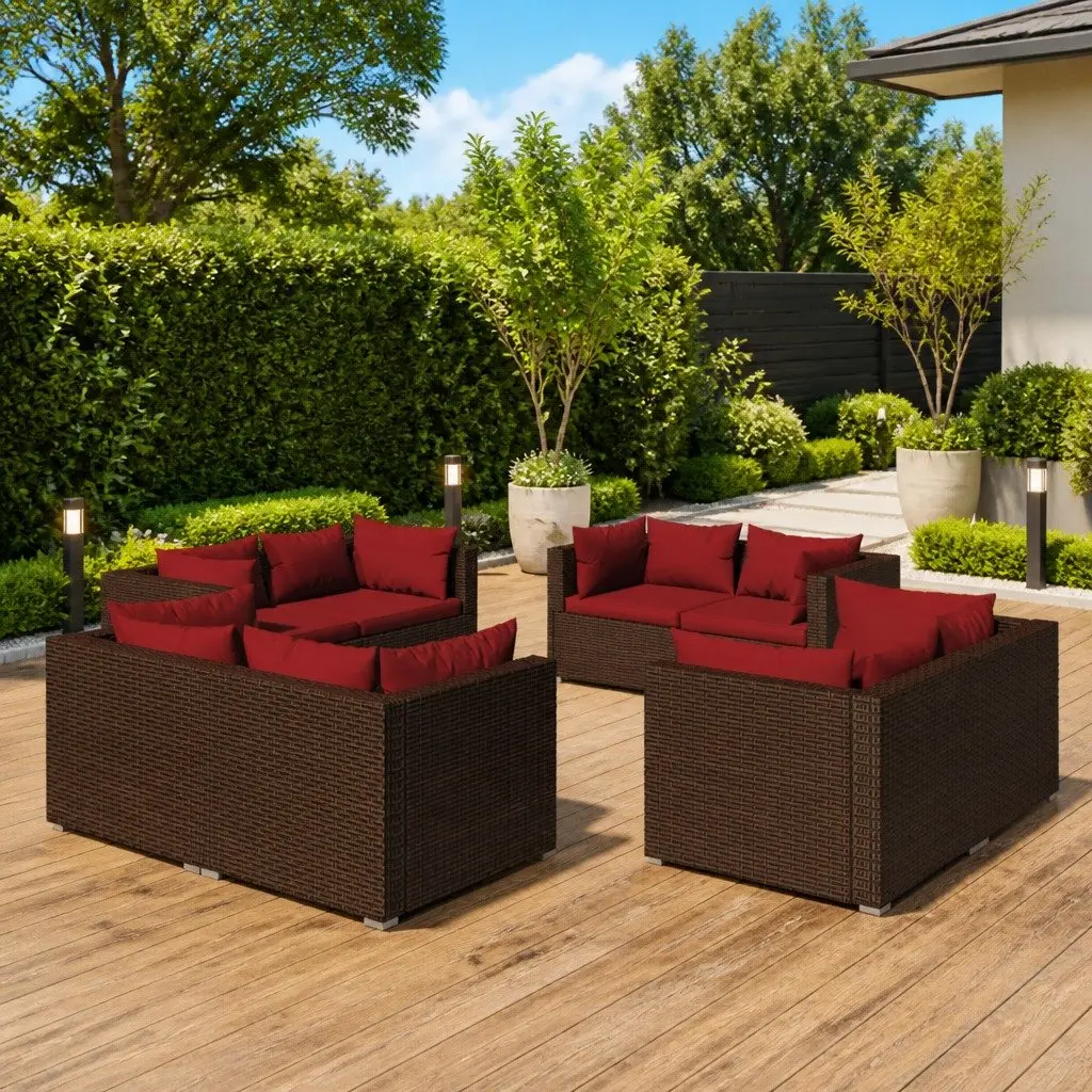 Garden Lounge Set Modular Outdoor Furniture 8 Piece Brown Poly Rattan with Cushions