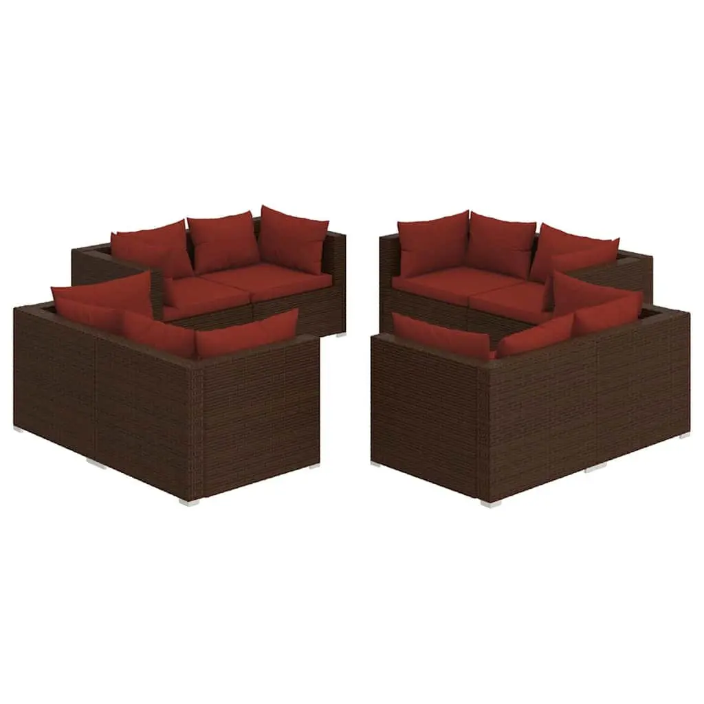 Garden Lounge Set Modular Outdoor Furniture 8 Piece Brown Poly Rattan with Cushions