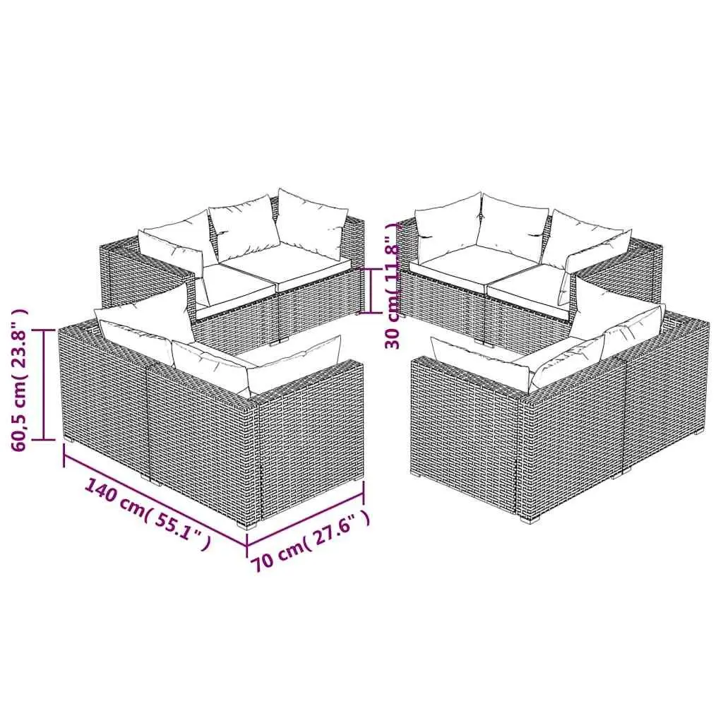 Garden Lounge Set Modular Outdoor Furniture 8 Piece Brown Poly Rattan with Cushions